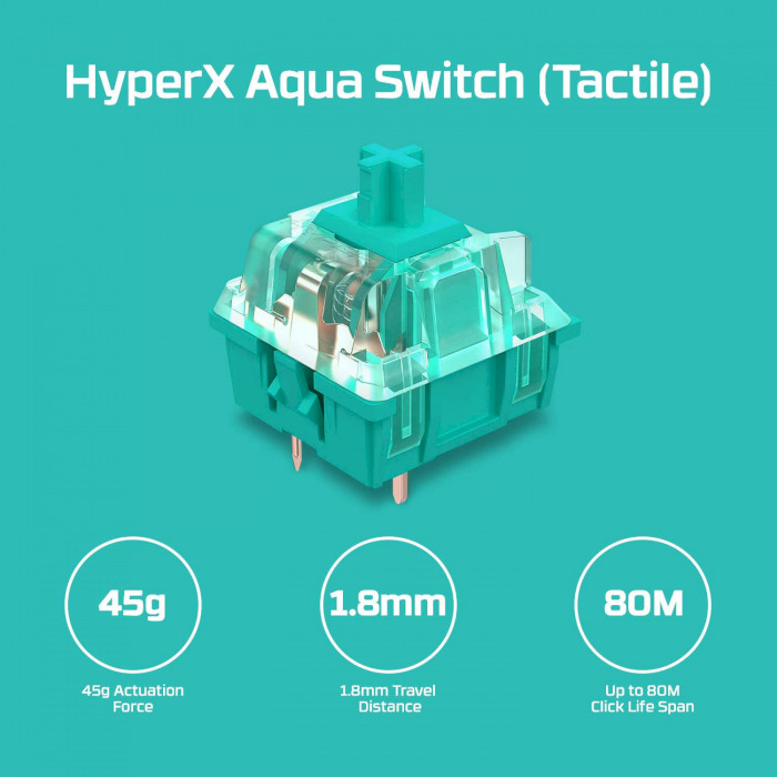 Фото Клавіатура HYPERX Alloy Origins Aqua USB RGB US (HX-KB6AQX-US)