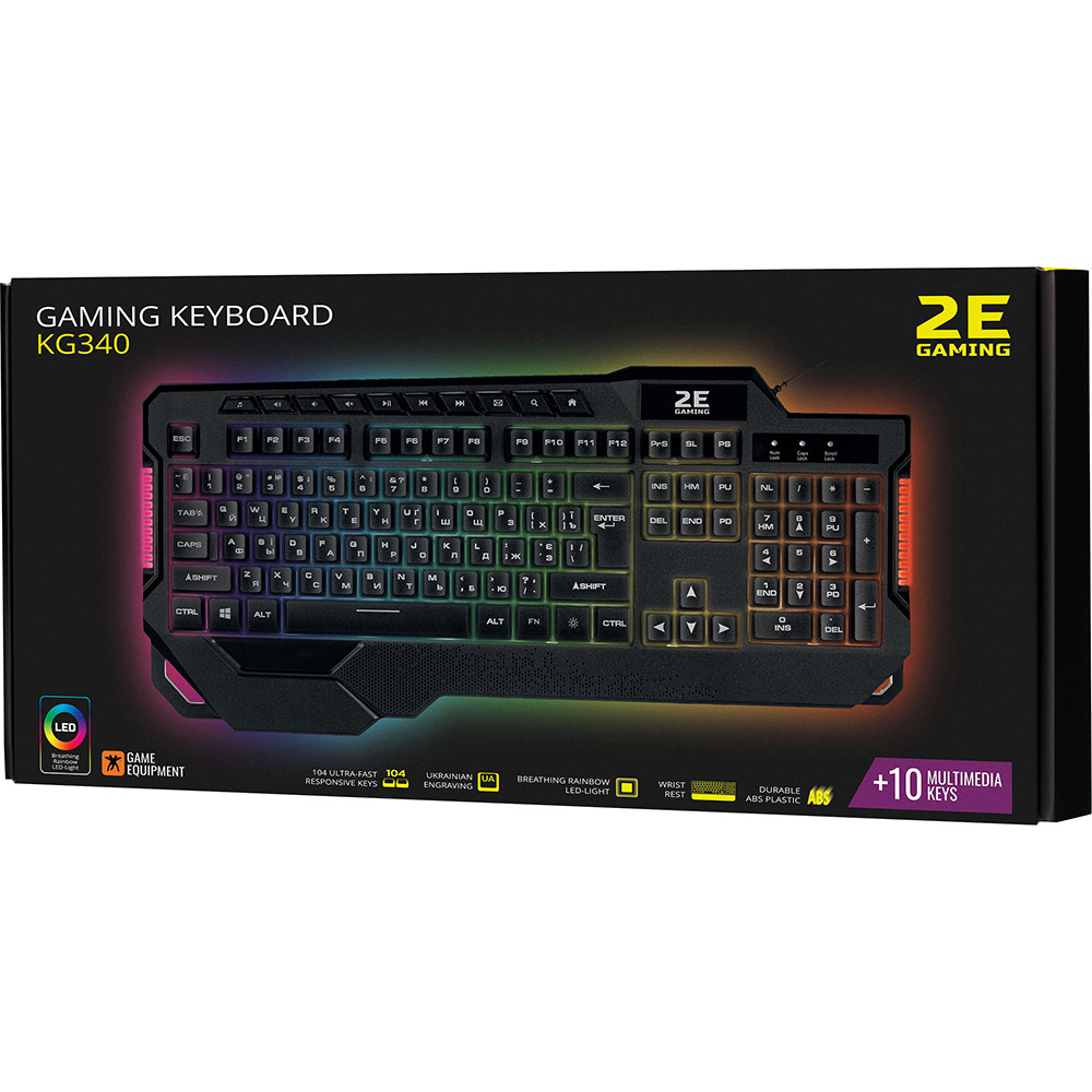 Зовнішній вигляд Клавіатура 2E Gaming KG330 LED Ukr USB Black (2E-KG340UBK)