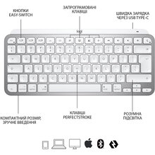 Клавіатура Logitech MX Keys Mini для Mac Wireless Illuminated Pale Grey (920-010526)