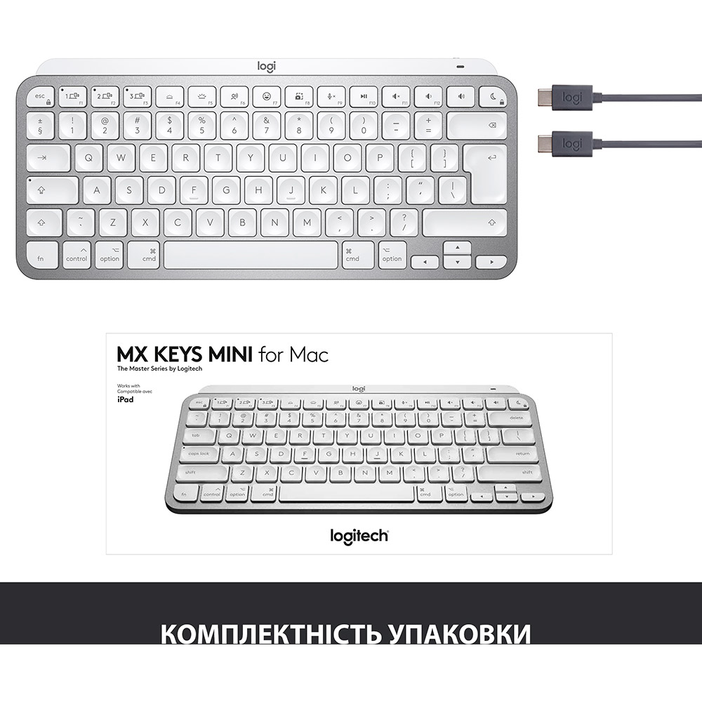 Покупка Клавіатура Logitech MX Keys Mini для Mac Wireless Illuminated Pale Grey (920-010526)