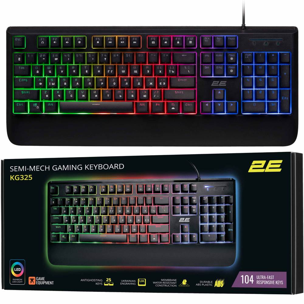 Покупка Клавіатура 2E GAMING KG325 LED USB Ukr Black (2E-KG325UB)