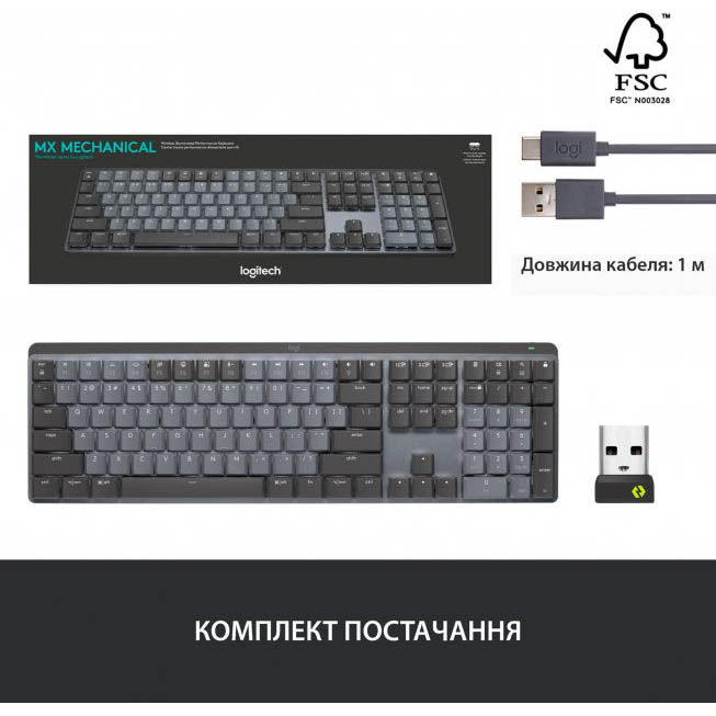 Зображення Клавіатура LOGITECH MX Mechanical Wireless GRAPHITE-US INT'L-2.4GHZ/BT (920-010759)