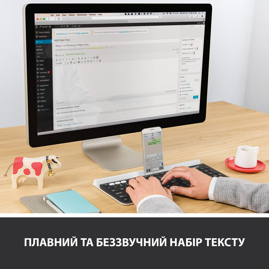 Клавіатура LOGITECH K780 Multi-Device Wireless US Dark Grey/Spackled White (920-008042) Підключення бездротове
