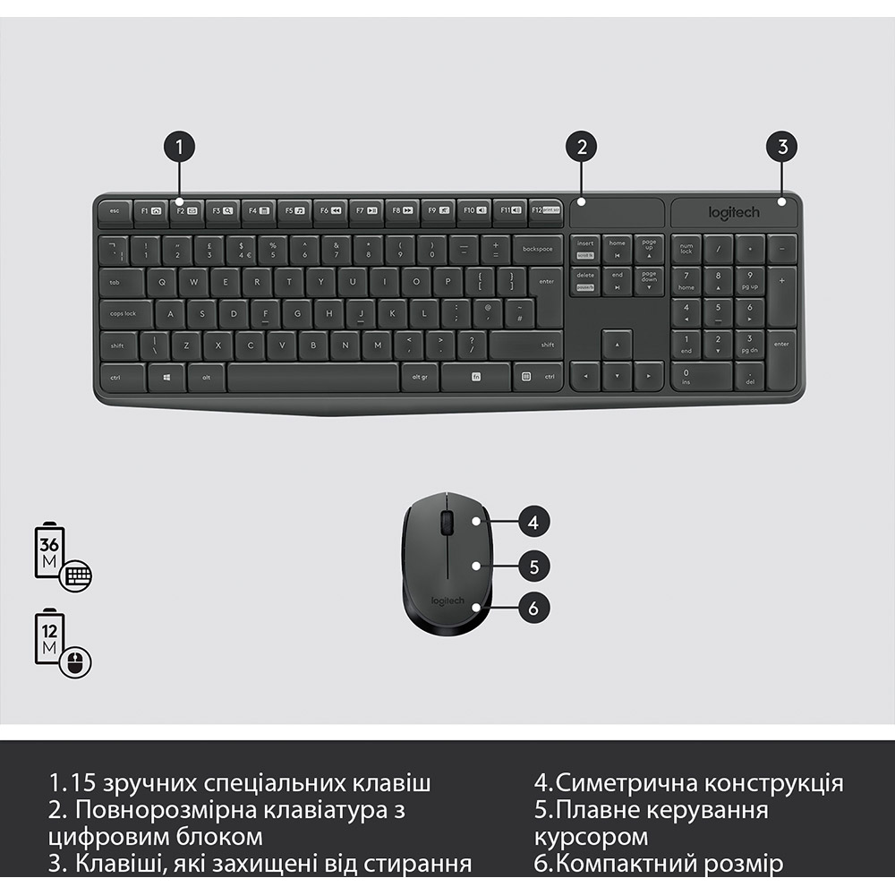 Внешний вид Комплект LOGITECH MK235 Wireless Combo US (920-007931)