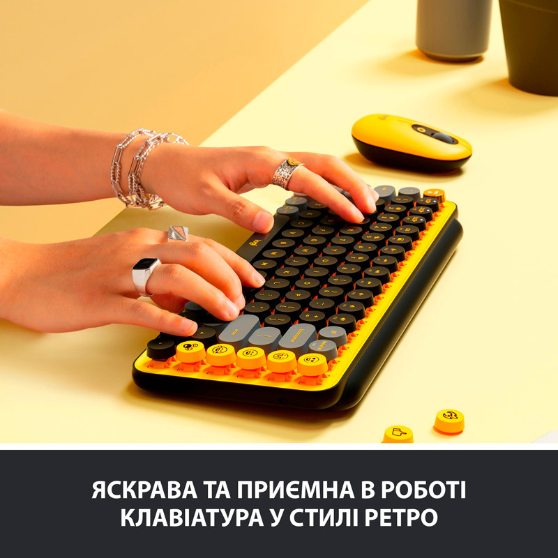 Клавиатура LOGITECH POP Keys Wireless With Emoji Keys US Black-Yellow (920-010735) Конструкция механическая