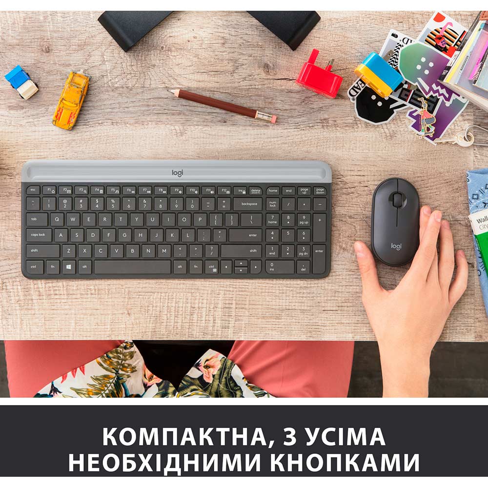 Комплект LOGITECH MK470 Slim Wireless Combo UA Graphite (920-009204) Комплектація клавіатура+миша