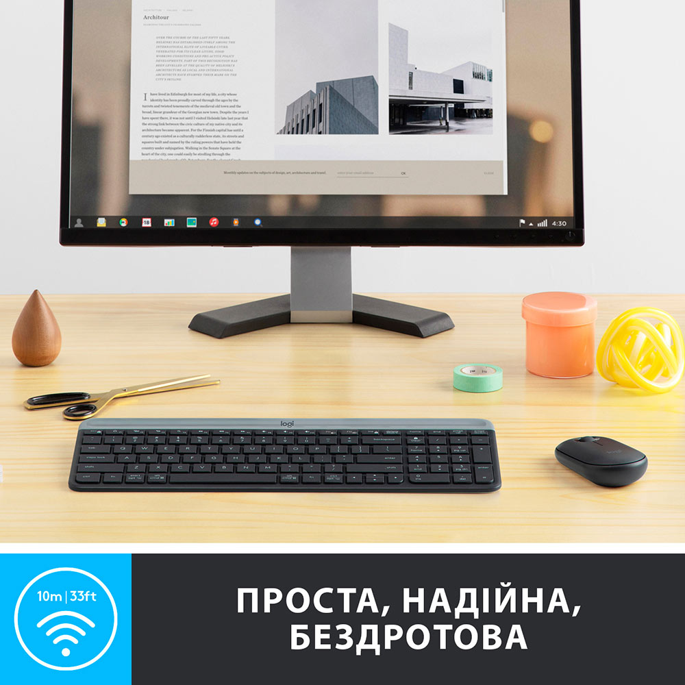 Комплект LOGITECH MK470 Slim Wireless Combo UA Graphite (920-009204) Конструкция мембранная