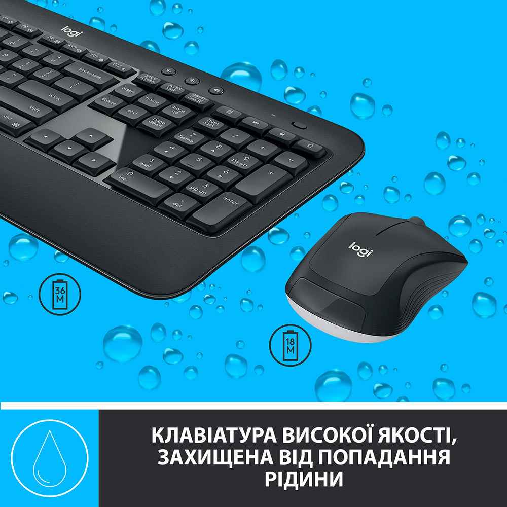 Комплект LOGITECH MK540 ADVANCED Wireless Combo US (920-008685) Конструкция мембранная
