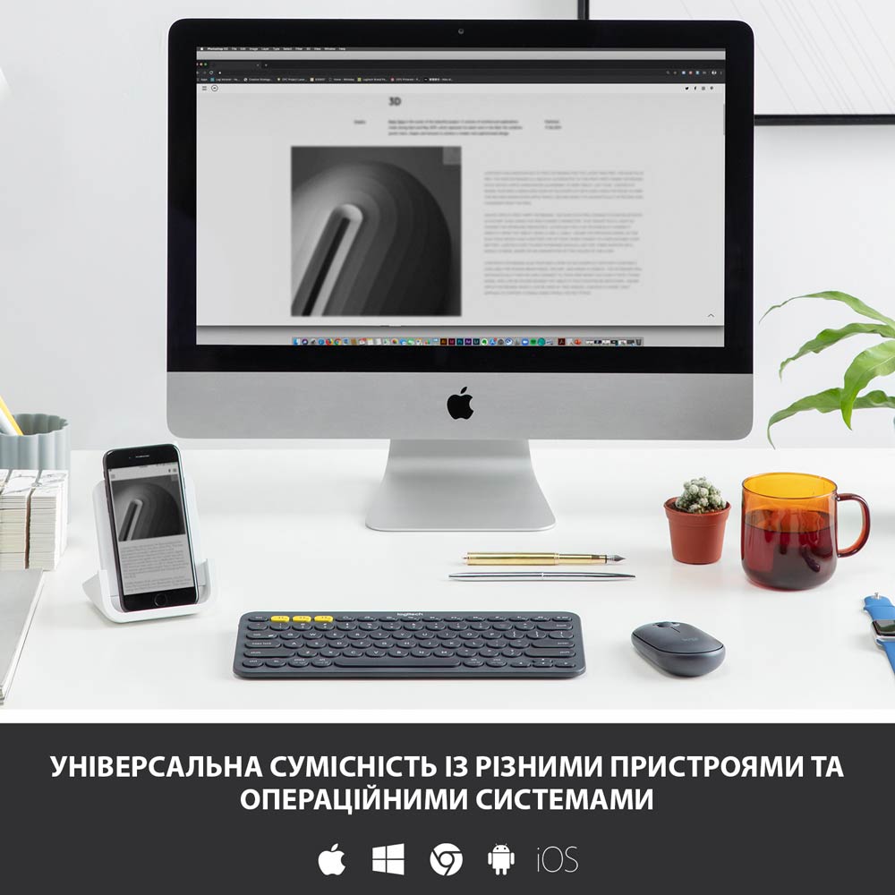 Клавиатура Logitech K380 Multi-Device Bluetooth US Dark Grey (920-007582) Конструкция мембранная