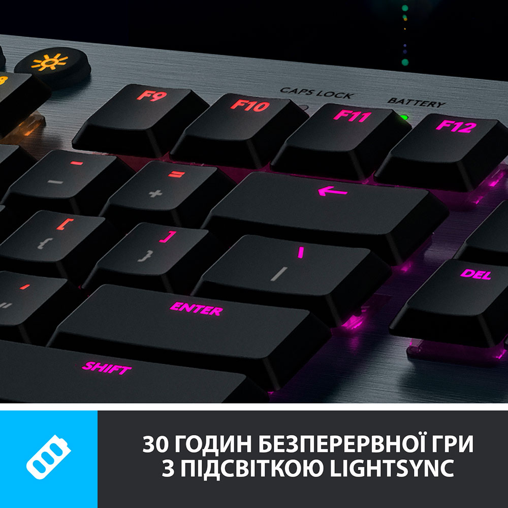 Клавіатура LOGITECH G915 LIGHTSPEED Wireless Gaming Tactile US Carbon (920-008910) Підключення бездротове