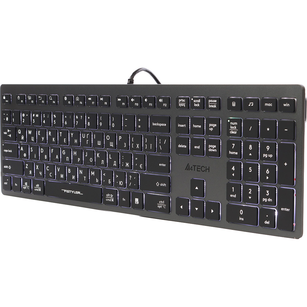 Клавіатура A4TECH FX60H USB Grey White backlit Клавіатура A4TECH FX60H USB Grey White backlit Клас стандартна