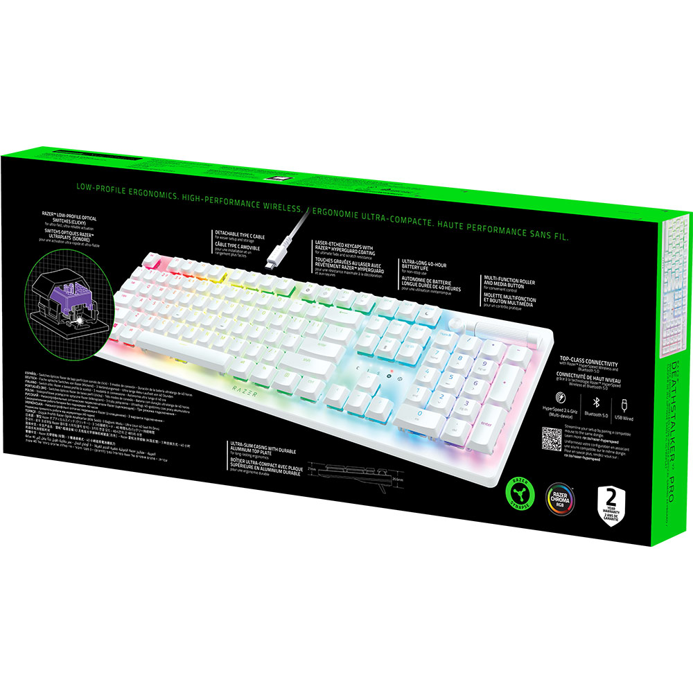 Клавиатура RAZER DeathStalker V2 Pro Purple Switch White (RZ03-04363500-R3M1) Подключение беспроводное