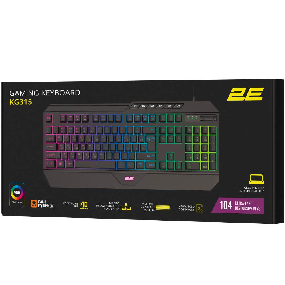 Замовити Клавіатура 2E GAMING KG315 RGB USB Black Ukr (2E-KG315UBK)
