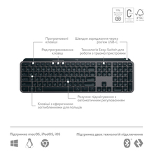 Клавиатура LOGITECH MX Keys S Wireless Plus Palmrest, Graphite (L920-011589)