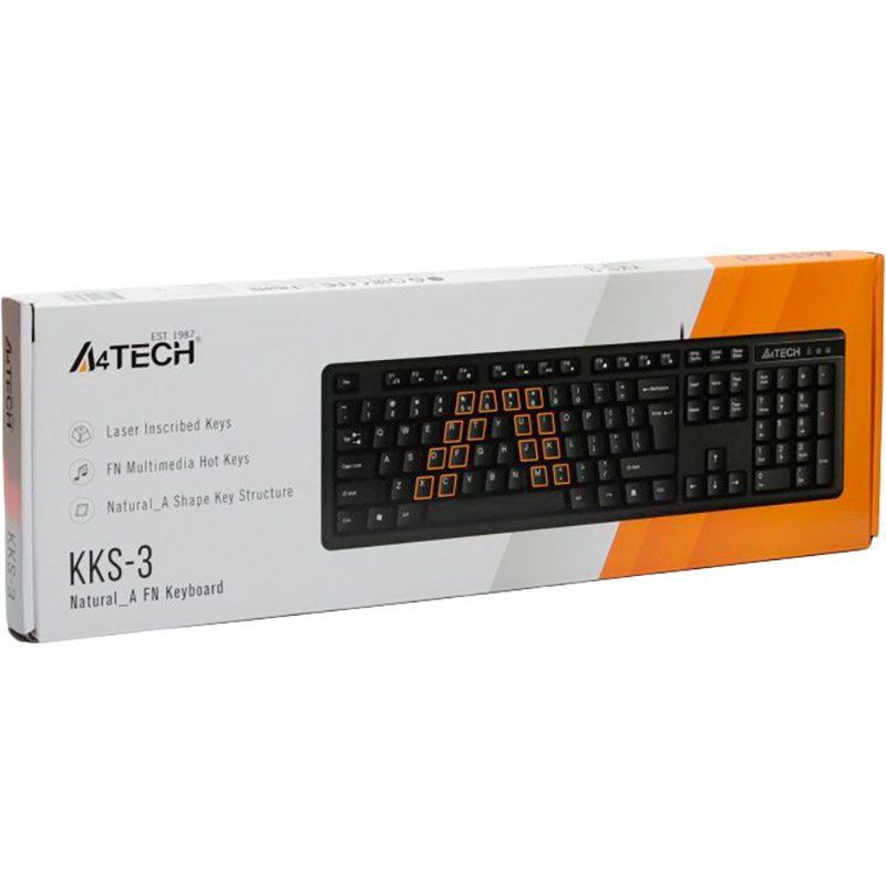 Клавіатура A4TECH KKS-3 USB Black Конструкція мембранна