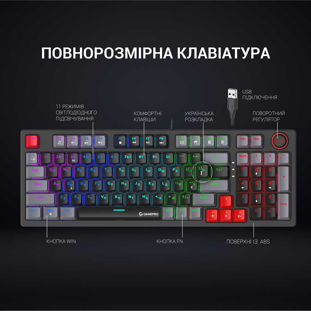 Клавиатура GAMEPRO MK120B Конструкция механическая