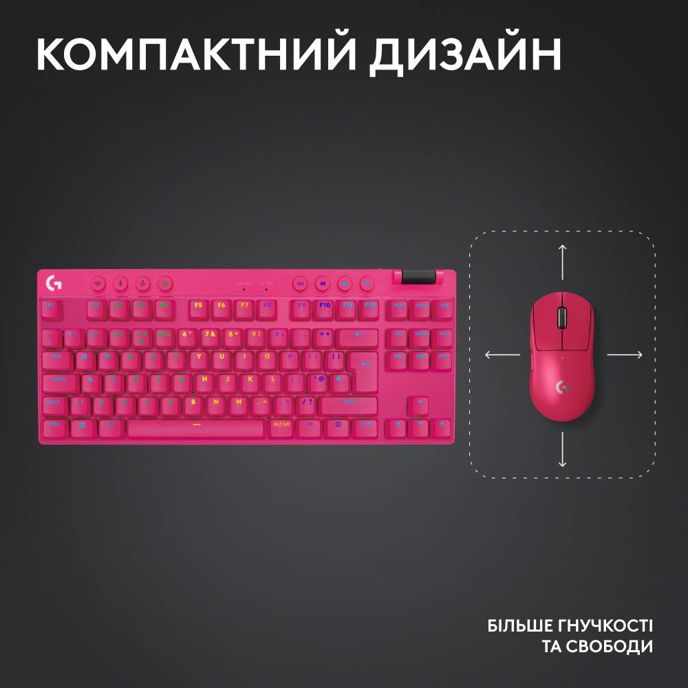 Фото Клавіатура LOGITECH G PRO X TKL LIGHTSPEED Gaming, Magenta (920-012159)