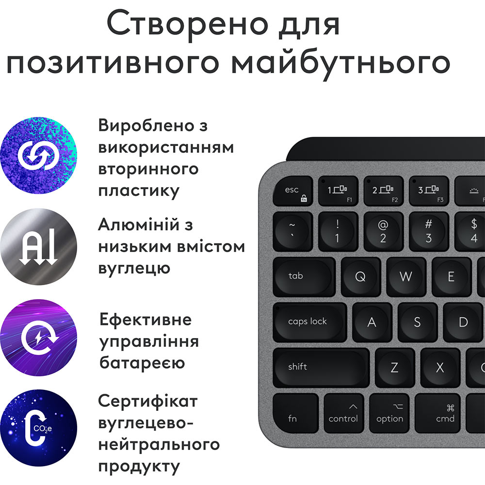 Клавиатура LOGITECH MX Keys Mini For Mac Minimalist Wireless Illuminated Space Grey (920-012652) Конструкция мембранная