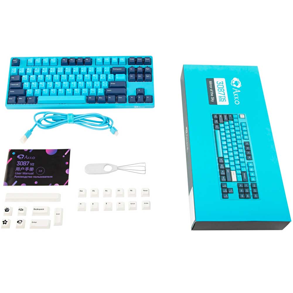 Зовнішній вигляд Клавіатура AKKO 3087 Mirror of Sky Cherry MX Red USB-A EN/UKR blue (6925758616454)