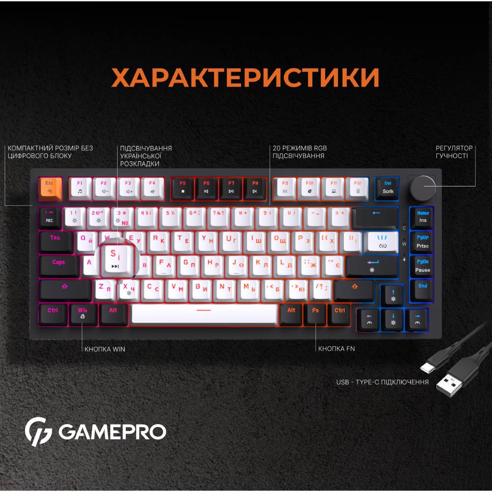 Зображення Клавіатура GamePro MK160 Outemu Red Hot-Swap USB Black (MK160B)