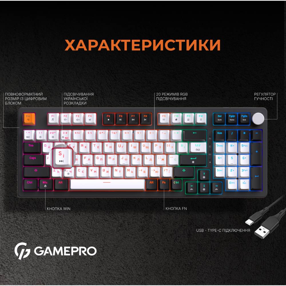 Изображение Клавиатура GamePro MK170 Outemu Red Hot-Swap USB Black (MK170B)