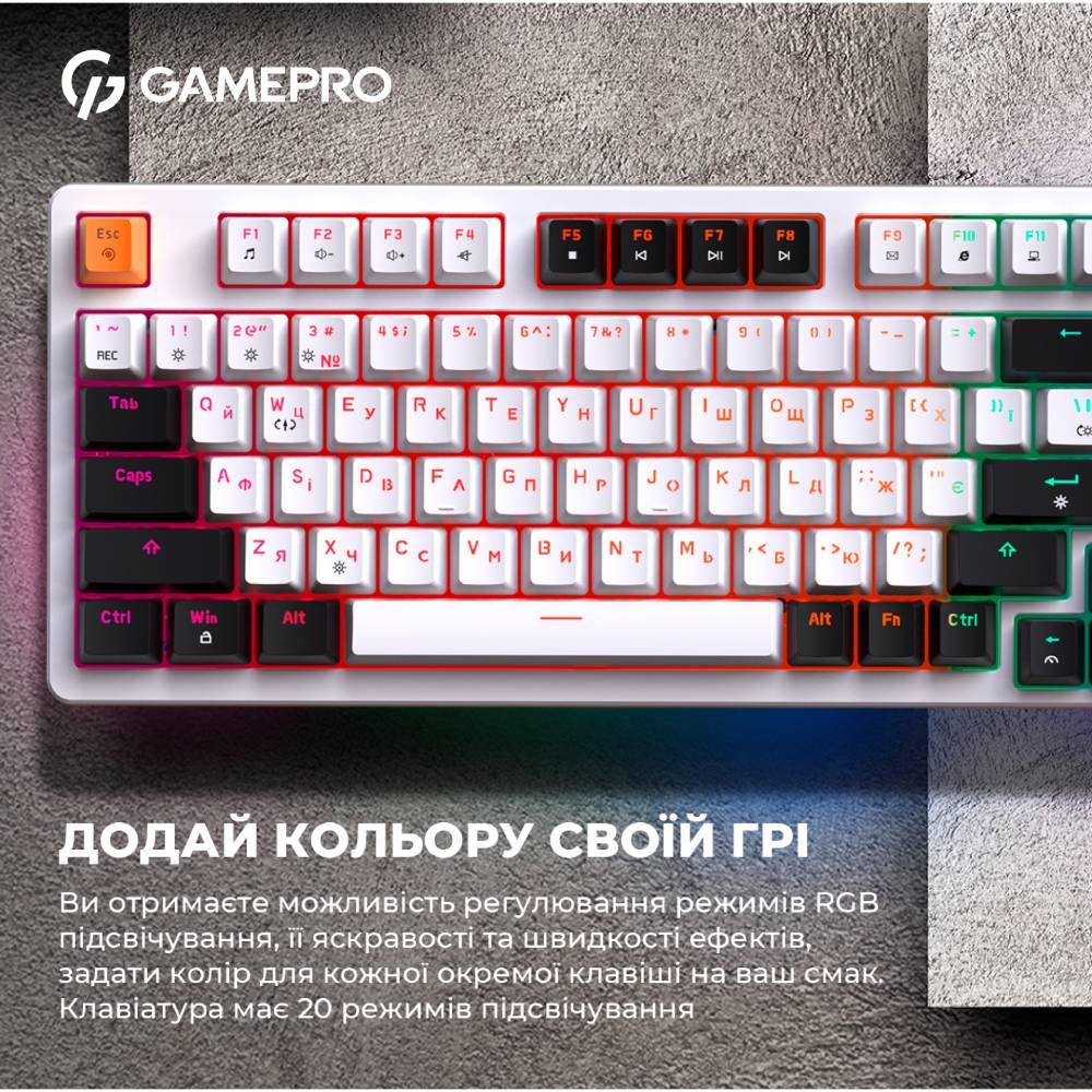 Обзор Клавиатура GamePro MK170W Hot-Swap Red Swich RGB White (MK170W)