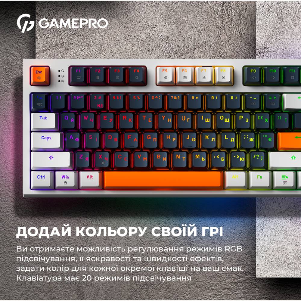 Огляд Клавіатура GamePro MK180W Hot-Swap Red Swich RGB White (MK180W)