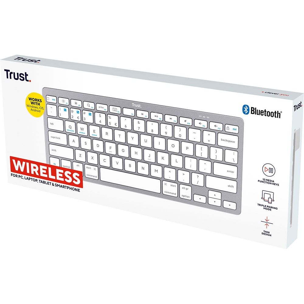 Клавіатура Trust Bluetooth Wireless Keyboard Silver (25486) Конструкція ножична