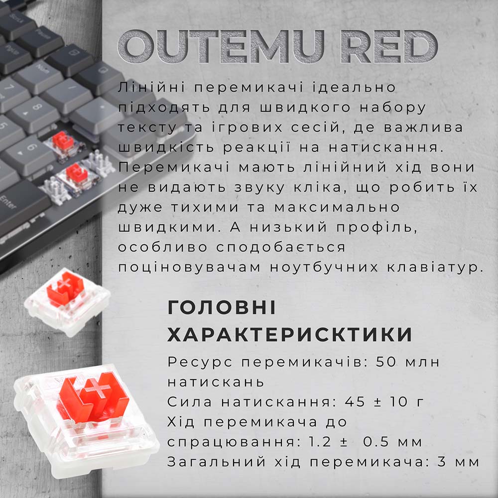 Фото Клавіатура GAMEPRO MK145R Red Swich Low Profile Dark Gray