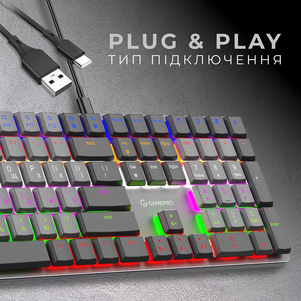 Клавіатура GAMEPRO MK145R Red Swich Low Profile Dark Gray Підключення дротове