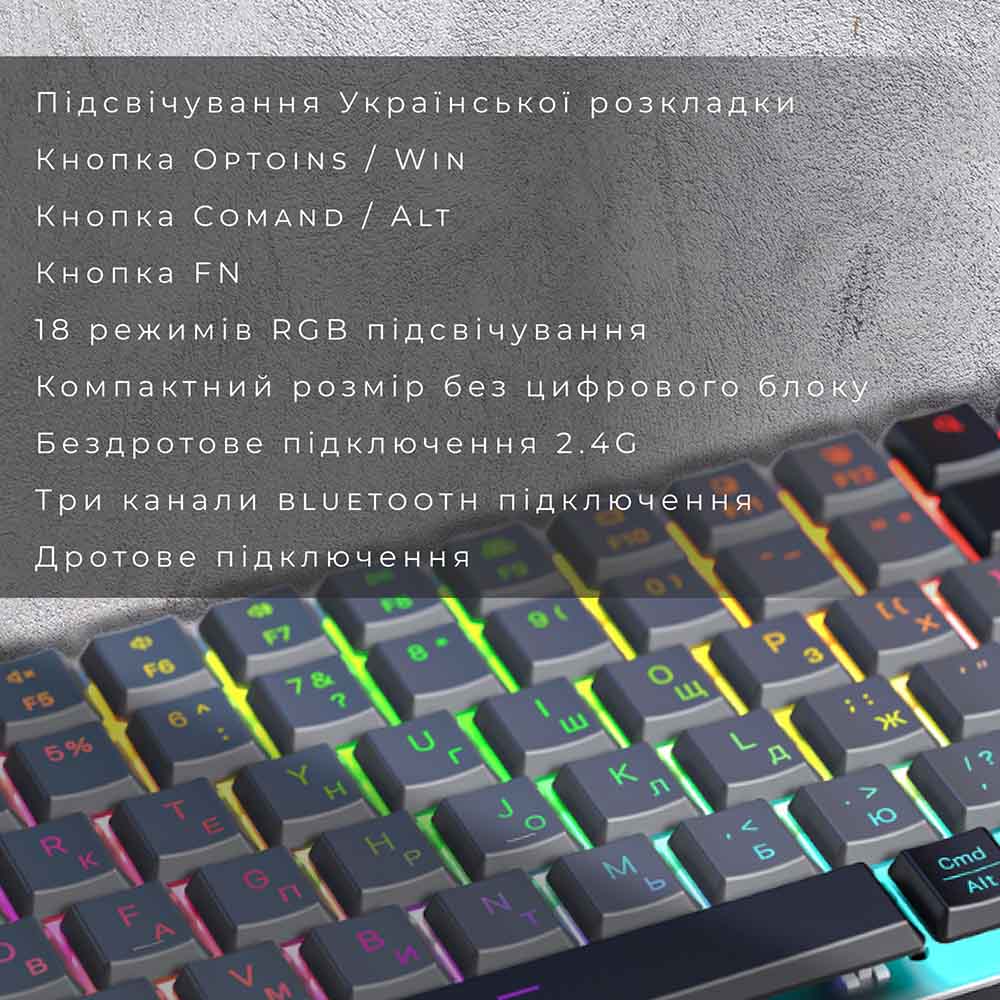 В інтернет магазині Клавіатура GAMEPRO MK230R Red Swich Low Profile Wireless/Bluetooth/USB Dark Gray RGB (MK230R)