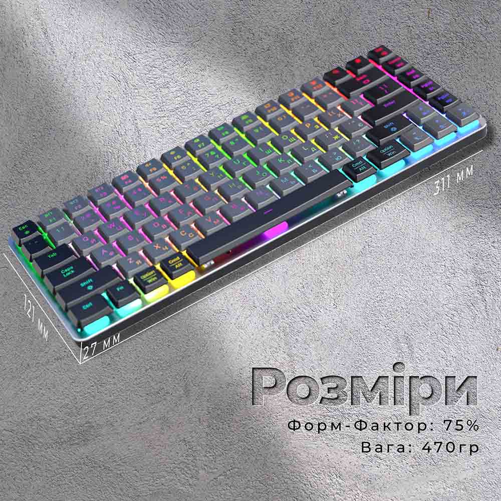 В Україні Клавіатура GAMEPRO MK230R Red Swich Low Profile Wireless/Bluetooth/USB Dark Gray RGB (MK230R)