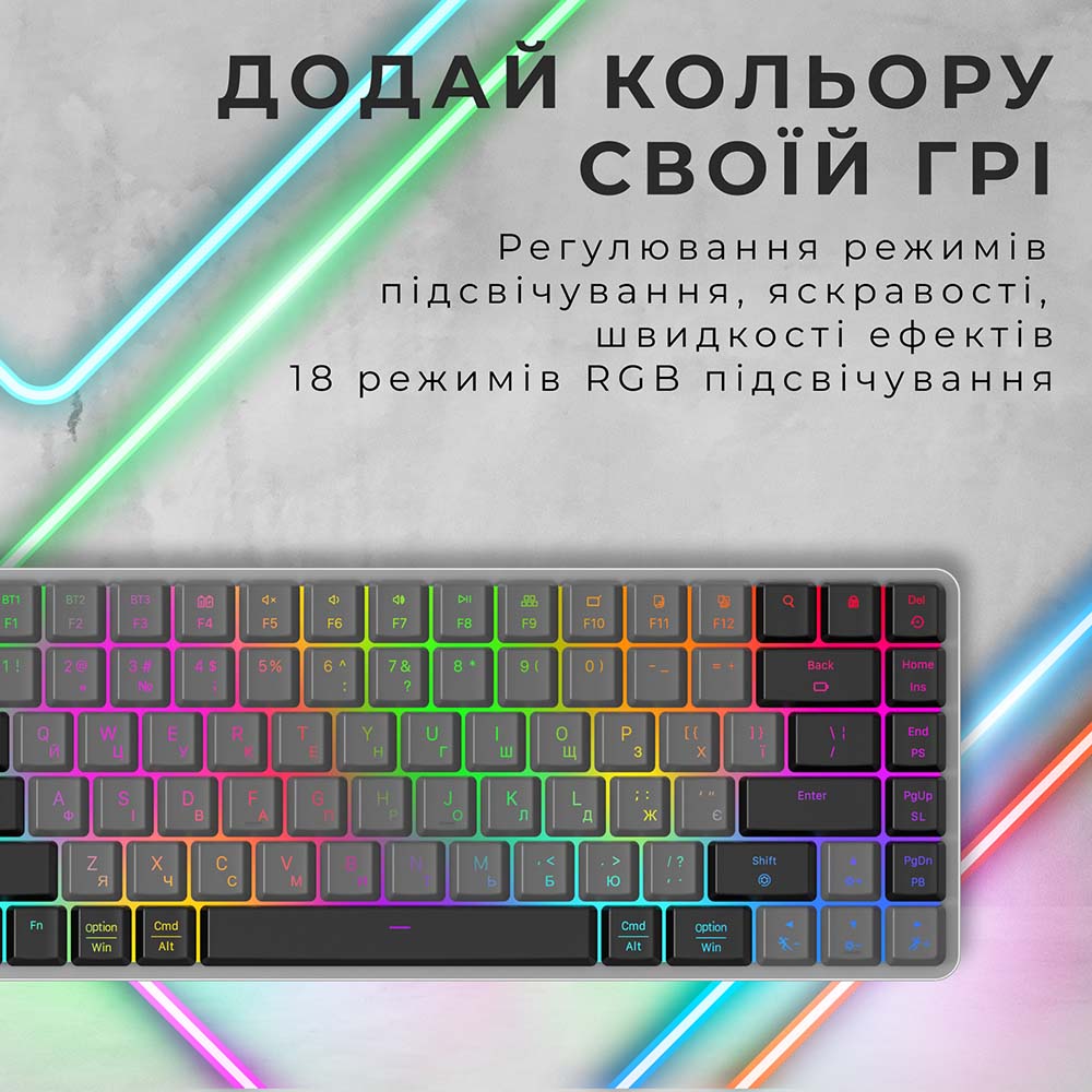 Огляд Клавіатура GAMEPRO MK230R Red Swich Low Profile Wireless/Bluetooth/USB Dark Gray RGB (MK230R)