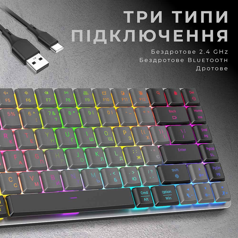 Фото Клавіатура GAMEPRO MK230R Red Swich Low Profile Wireless/Bluetooth/USB Dark Gray RGB (MK230R)