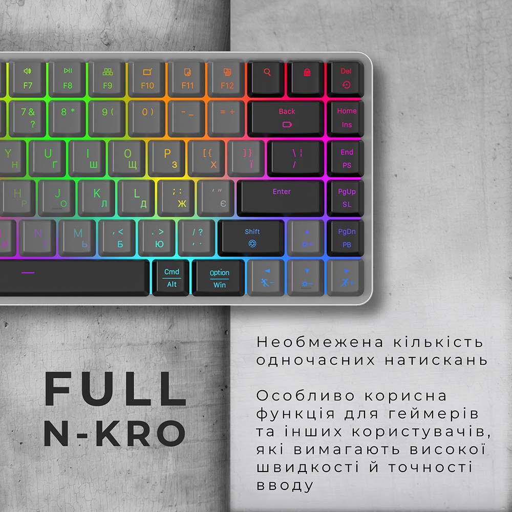 У Фокстрот Клавіатура GAMEPRO MK230R Red Swich Low Profile Wireless/Bluetooth/USB Dark Gray RGB (MK230R)