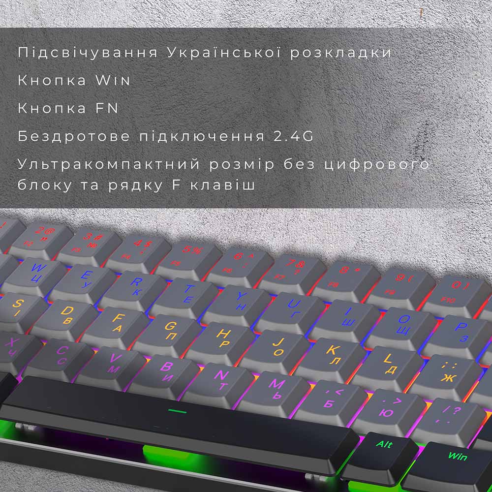 Изображение Клавиатура GAMEPRO MK122R Red Swich Low Profile Wireless Dark Gray (MK122R)