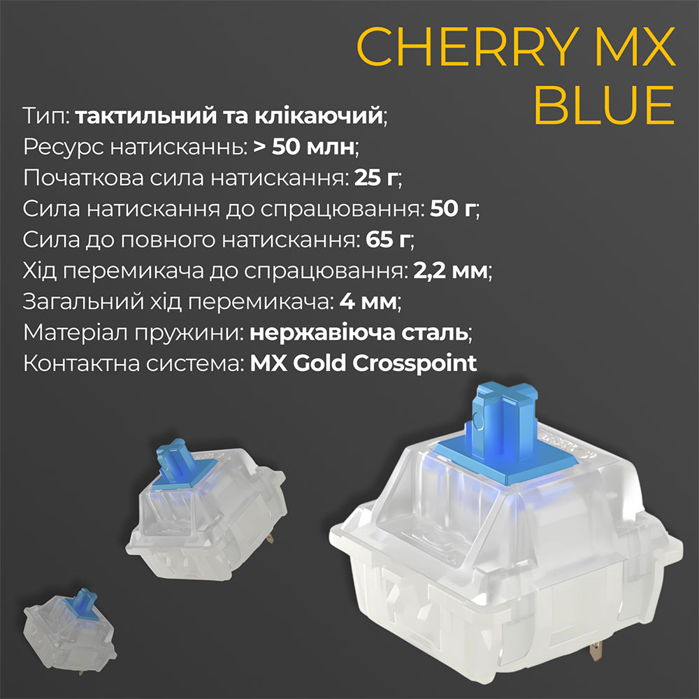 В Украине Клавиатура DUCKY One 3 TKL Cherry MX Blue RGB Black UA (DKON2187ST-CUAPXCLAWSC1)