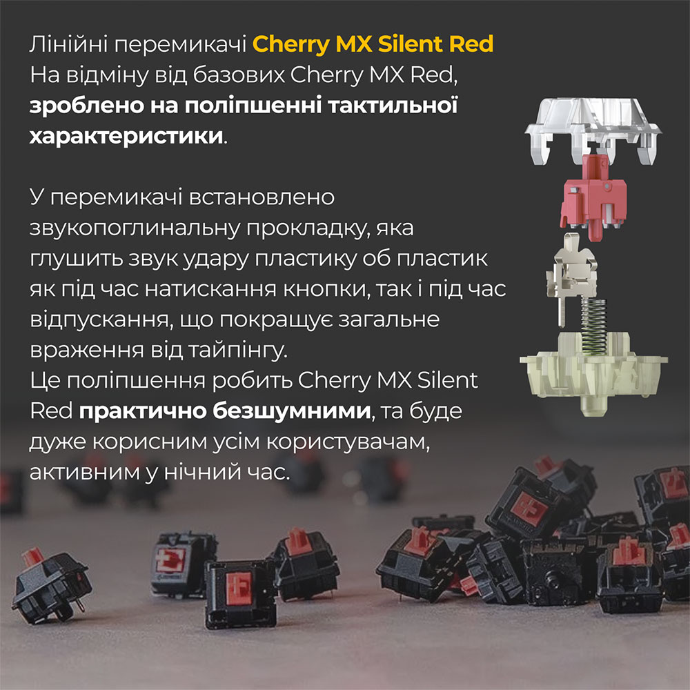 Зовнішній вигляд Клавіатура DUCKY One 3 TKL Cherry MX Silent Red RGB Black UA (DKON2187ST-SUAPXCLAWSC1)