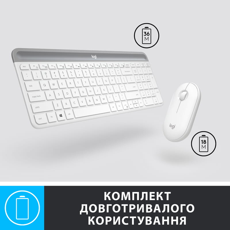 Комплект LOGITECH MK470 Slim Wireless Combo US Off White (920-009205) Класс мультимедийная