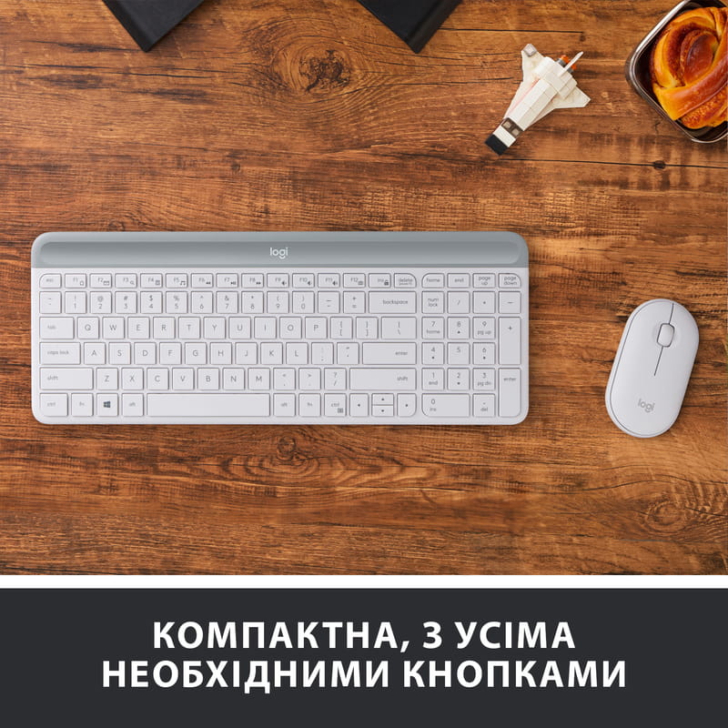 Зовнішній вигляд Комплект LOGITECH MK470 Slim Wireless Combo US Off White (920-009205)