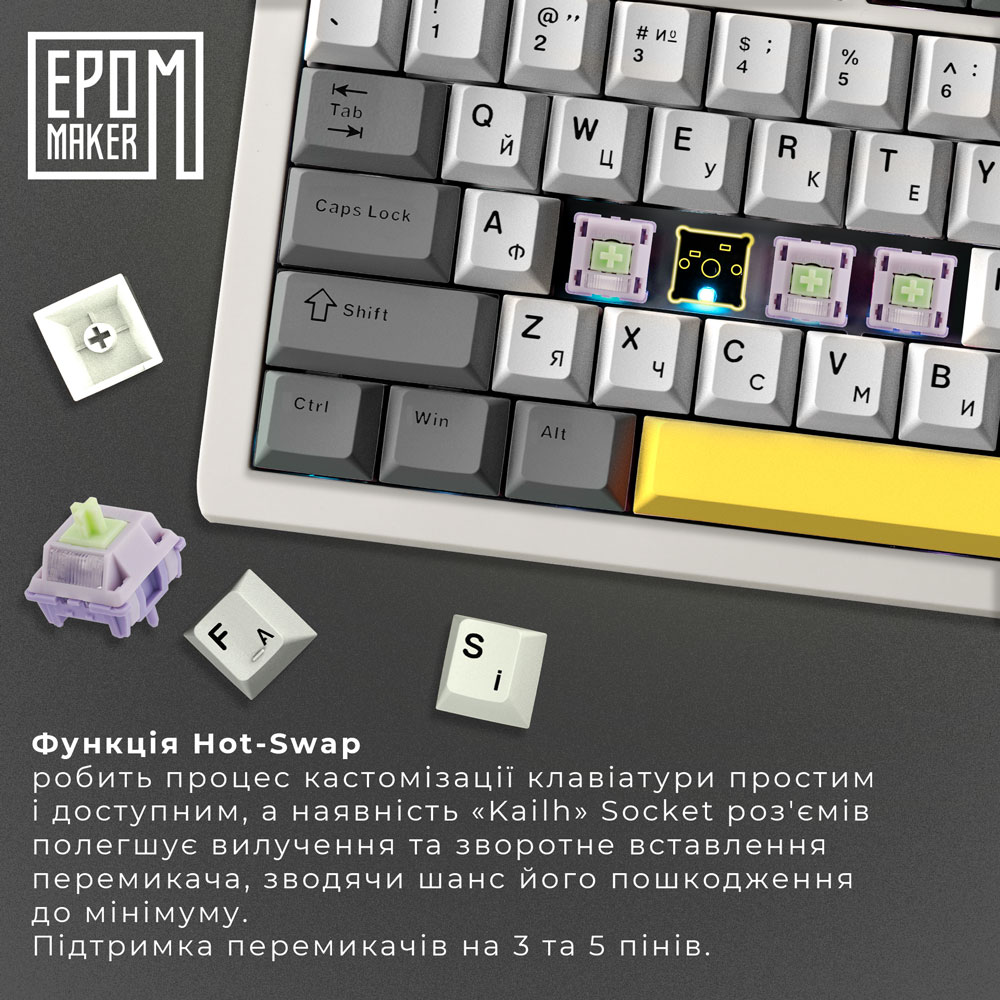 В Украине Клавиатура EPOMAKER Shadow-S TKL White (SHS-W-M)