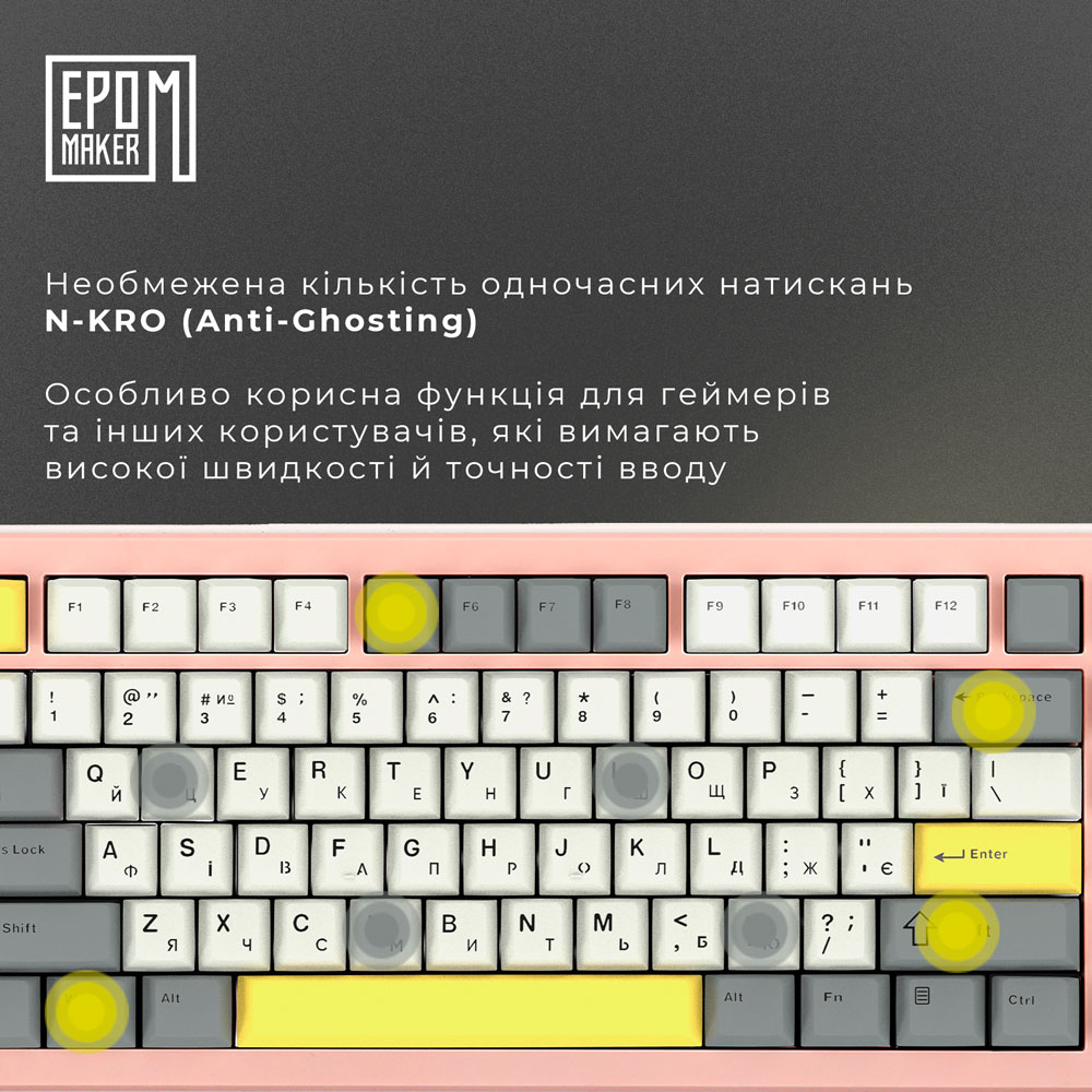 Клавіатура EPOMAKER Shadow-S TKL Pink (SHS-P-WL) Конструкція механічна