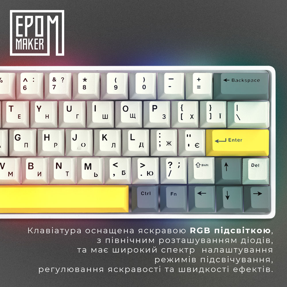 Клавіатура EPOMAKER EP64 White (EP64-W-M) Конструкція механічна