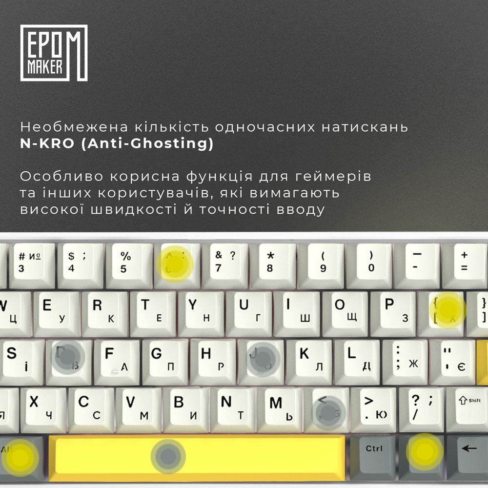 Клавіатура EPOMAKER EP64 White (EP64-W-M) Підключення комбіноване