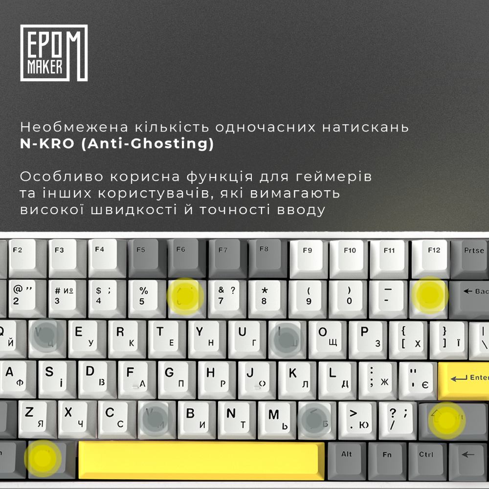 Клавіатура EPOMAKER EP84 Plus 75% Wisteria Linear Switch Hot-Swap RGB White UA (EP84-W-WL) Підключення комбіноване