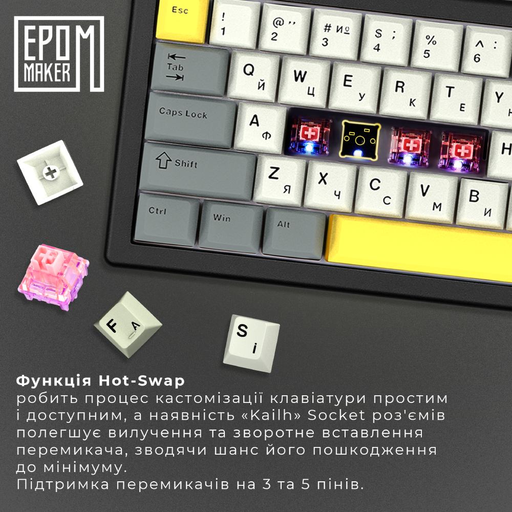 Зовнішній вигляд Клавіатура EPOMAKER EK68 65% Flamingo Switch Hot Swap RGB Black UA (EK68-B-F)