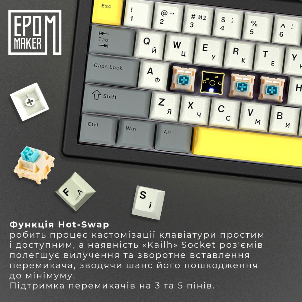 В Україні Клавіатура EPOMAKER EK68 65% Budgerigar V2 Switch Hot Swap RGB Black UA (EK68-B-BV2)