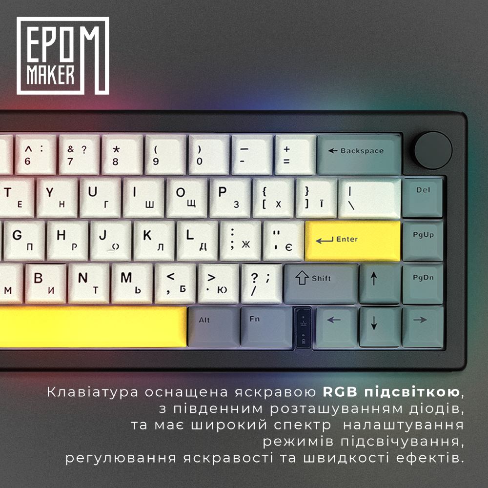 Клавіатура EPOMAKER EK68 65% Budgerigar V2 Switch Hot Swap RGB Black UA (EK68-B-BV2) Підключення комбіноване