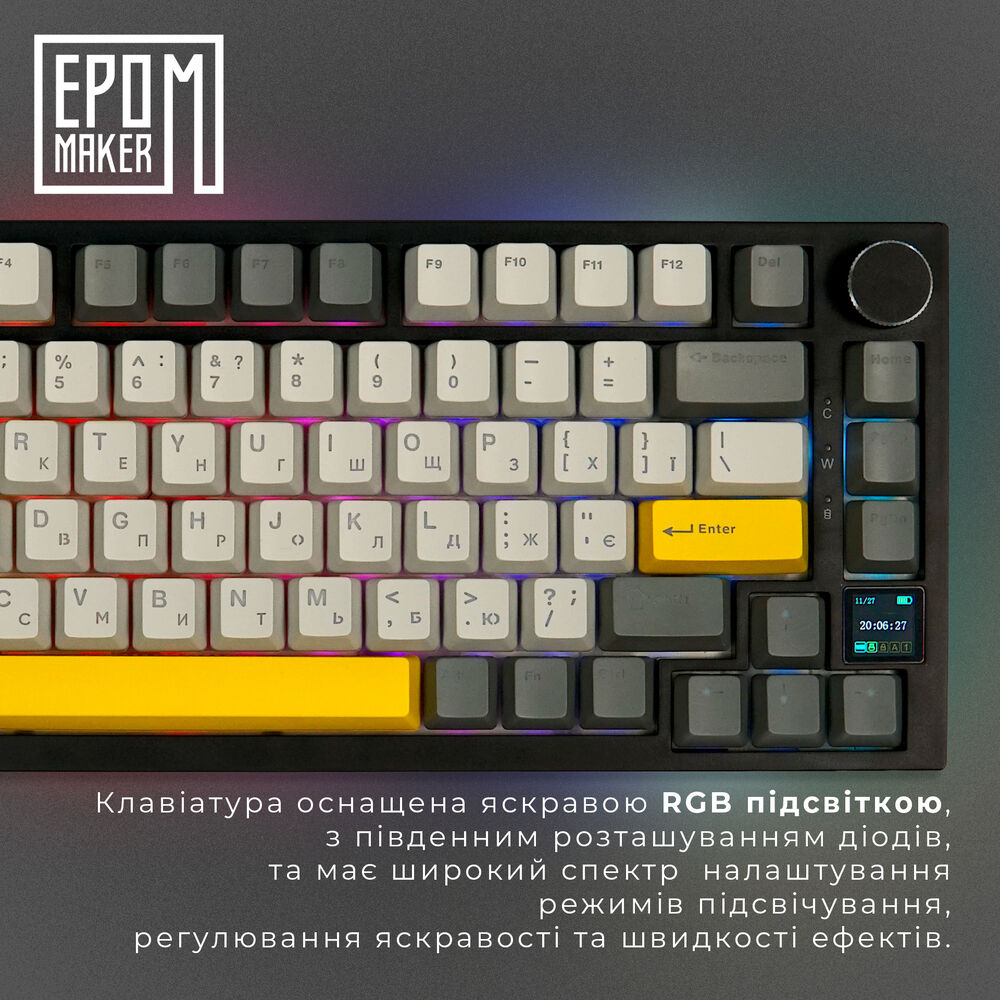 Клавіатура EPOMAKER AK820 Pro 75% Gift Switch Hot-Swap 2.4G/BT/USB LCD Screen RGB Black (AK820 Pro) Конструкція механічна