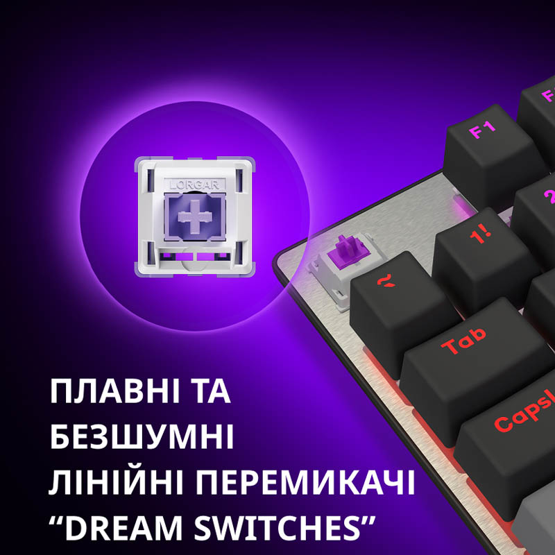 Клавиатура LORGAR Azar 514TKL Linear Dream Switch White (LRG-GK514TKL-WH-UA) Клавиатура LORGAR Azar 514TKL Linear Dream Switch White (LRG-GK514TKL-WH-UA) Конструкция механическая